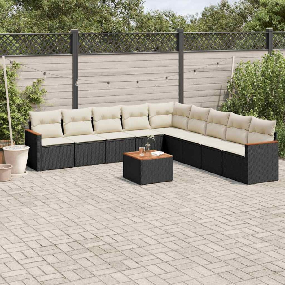 vidaXL 10-delige Loungeset met kussens poly rattan zwart afbeelding 1