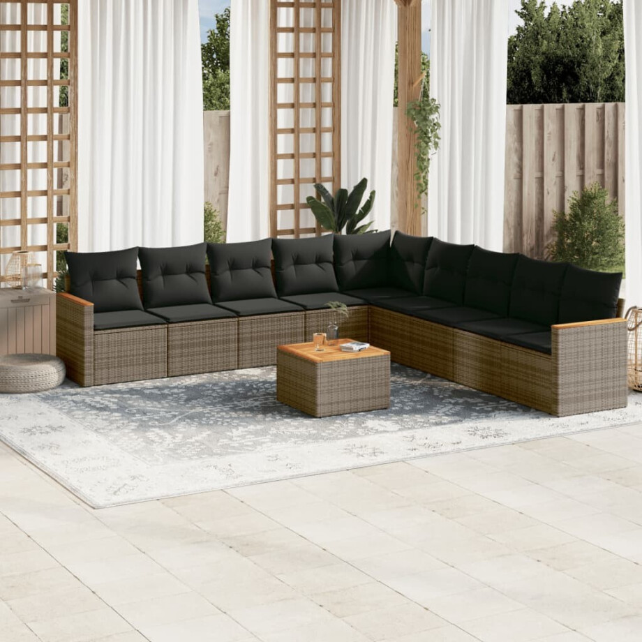 vidaXL 10-delige Loungeset met kussens poly rattan grijs afbeelding 1