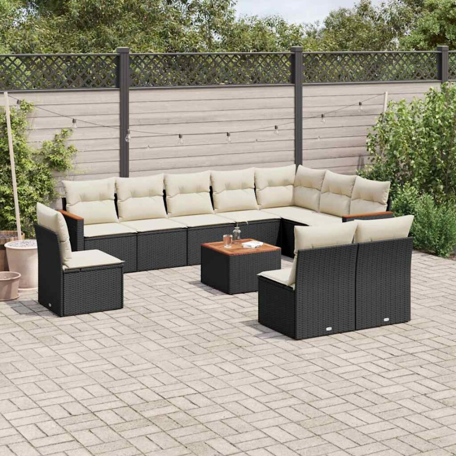 vidaXL 11-delige Loungeset met kussens poly rattan zwart afbeelding 1