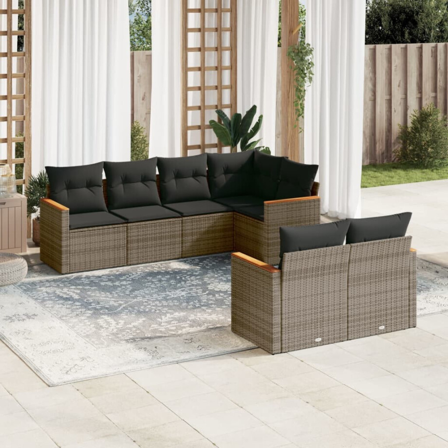 vidaXL 7-delige Loungeset met kussens poly rattan grijs afbeelding 1