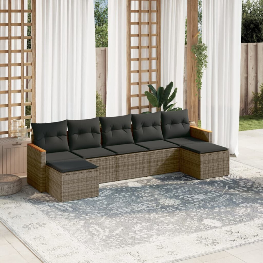 vidaXL 7-delige Loungeset met kussens poly rattan grijs afbeelding 1