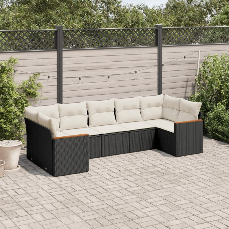 vidaXL 7-delige Loungeset met kussens poly rattan zwart vidaXL 7-delige Loungeset met kussens poly rattan zwart afbeelding 1
