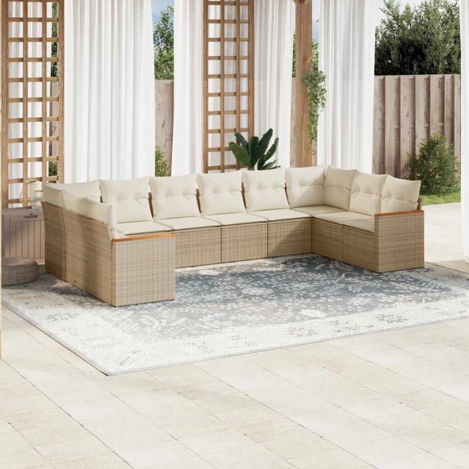 vidaXL 10-delige Loungeset met kussens poly rattan beige vidaXL 10-delige Loungeset met kussens poly rattan beige afbeelding 1