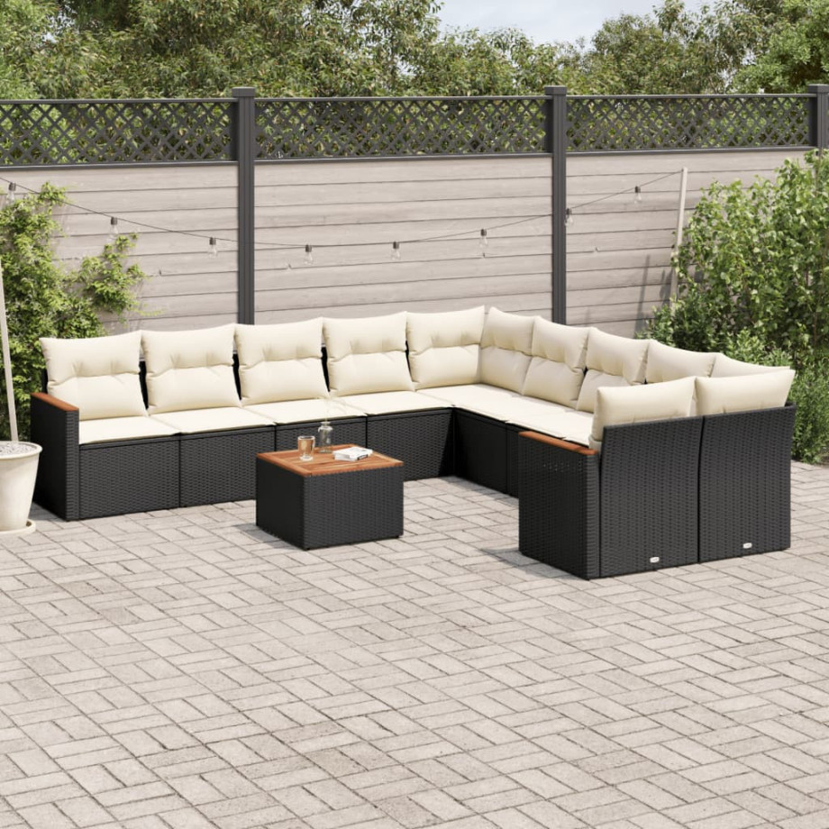 vidaXL 11-delige Loungeset met kussens poly rattan zwart afbeelding 1