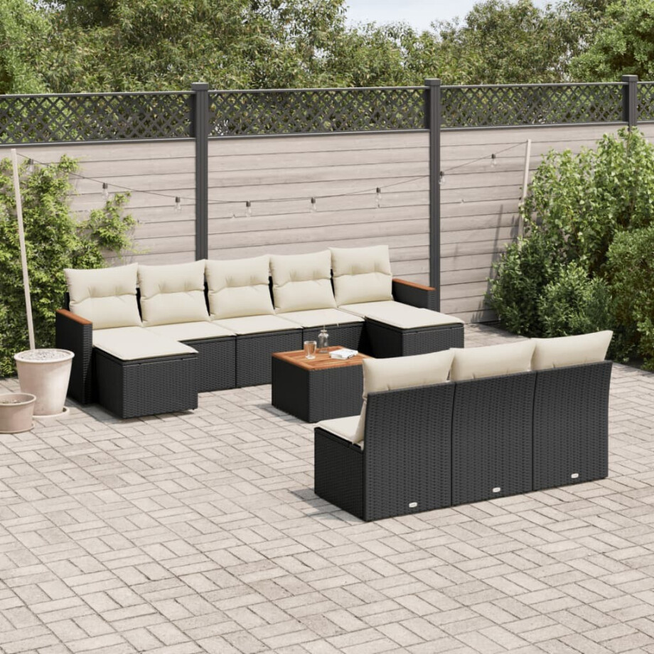 vidaXL 11-delige Loungeset met kussens poly rattan zwart afbeelding 1