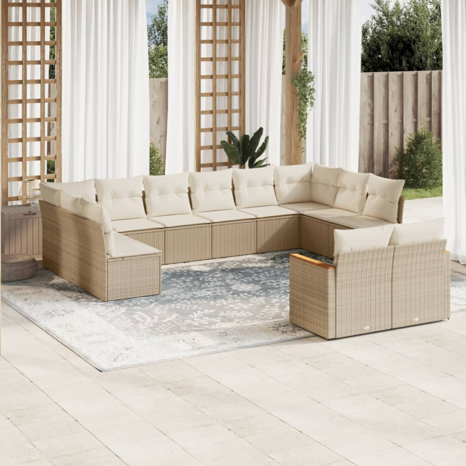 vidaXL 12-delige Loungeset met kussens poly rattan beige vidaXL 12-delige Loungeset met kussens poly rattan beige afbeelding 1