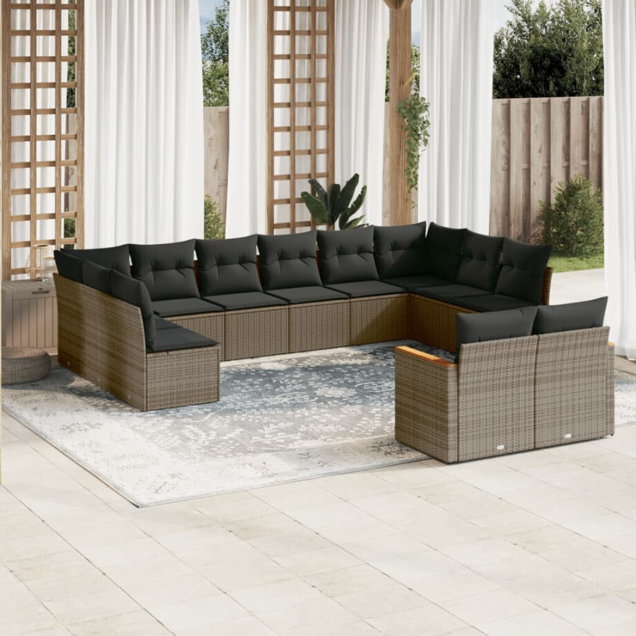 vidaXL 12-delige Loungeset met kussens poly rattan grijs afbeelding 1