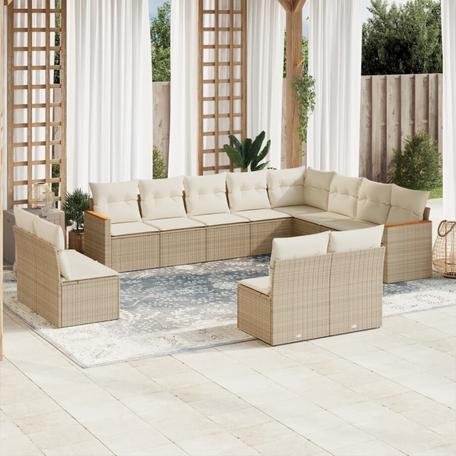 vidaXL 12-delige Loungeset met kussens poly rattan beige vidaXL 12-delige Loungeset met kussens poly rattan beige afbeelding 1