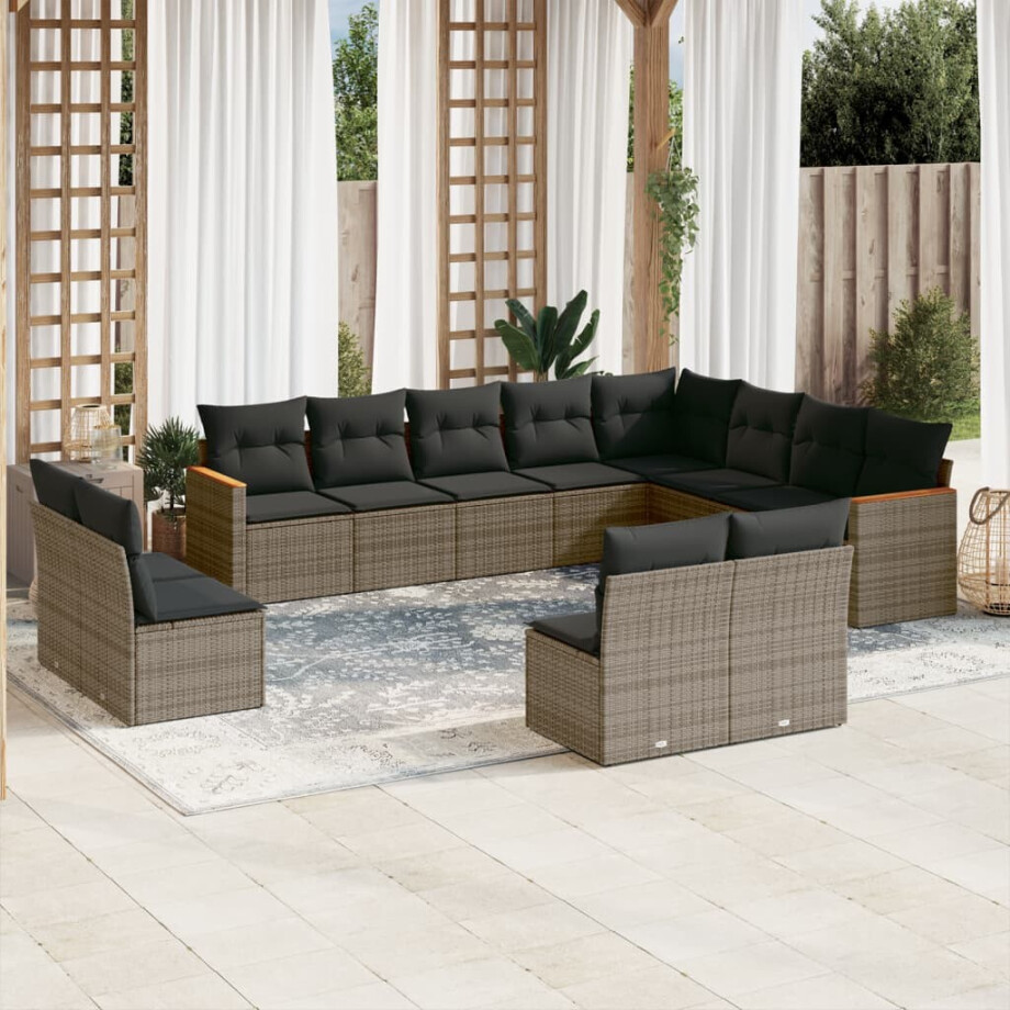vidaXL 12-delige Loungeset met kussens poly rattan grijs vidaXL 12-delige Loungeset met kussens poly rattan grijs afbeelding 1