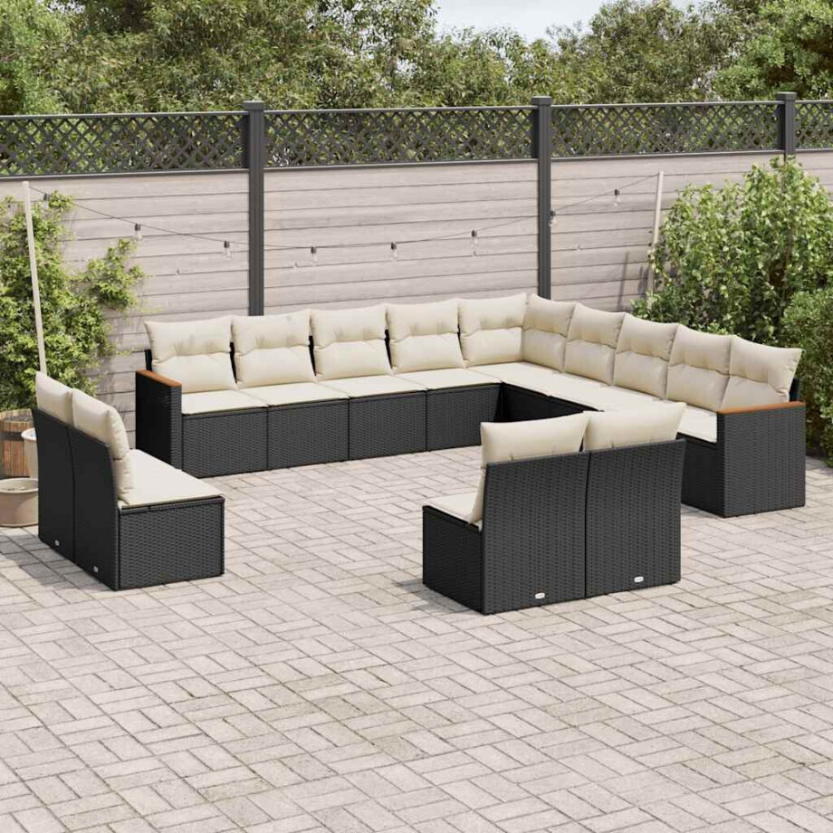vidaXL 13-delige Loungeset met kussens poly rattan zwart afbeelding 1