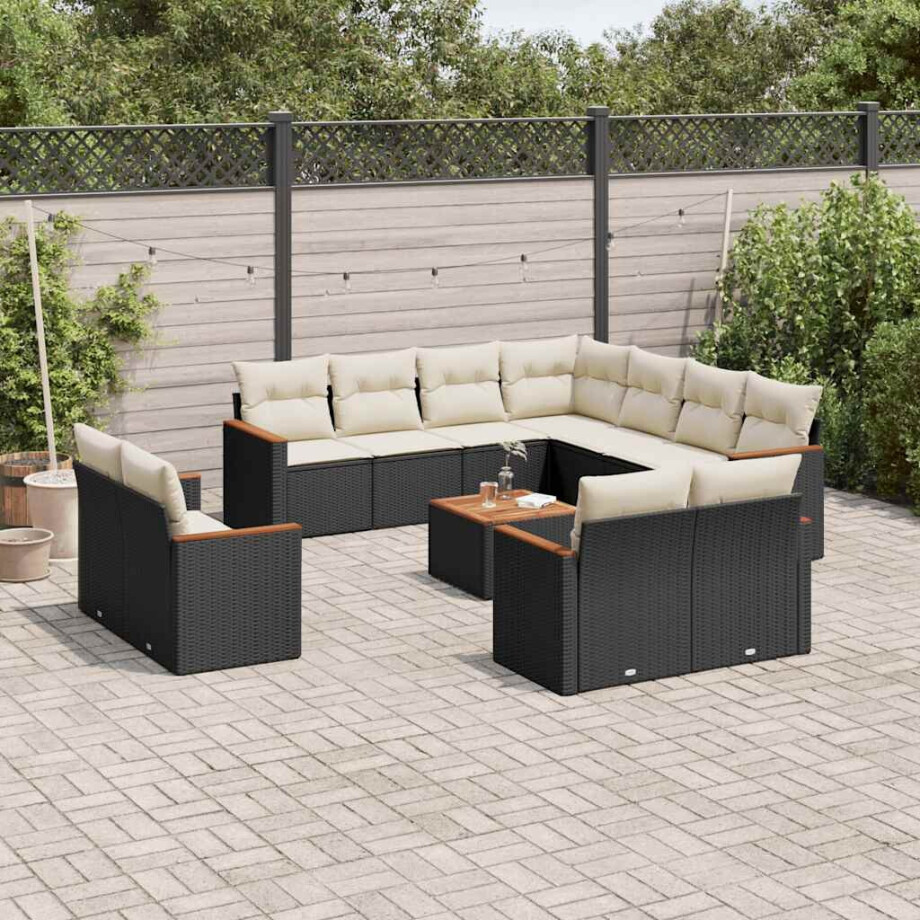vidaXL 12-delige Loungeset met kussens poly rattan zwart afbeelding 1