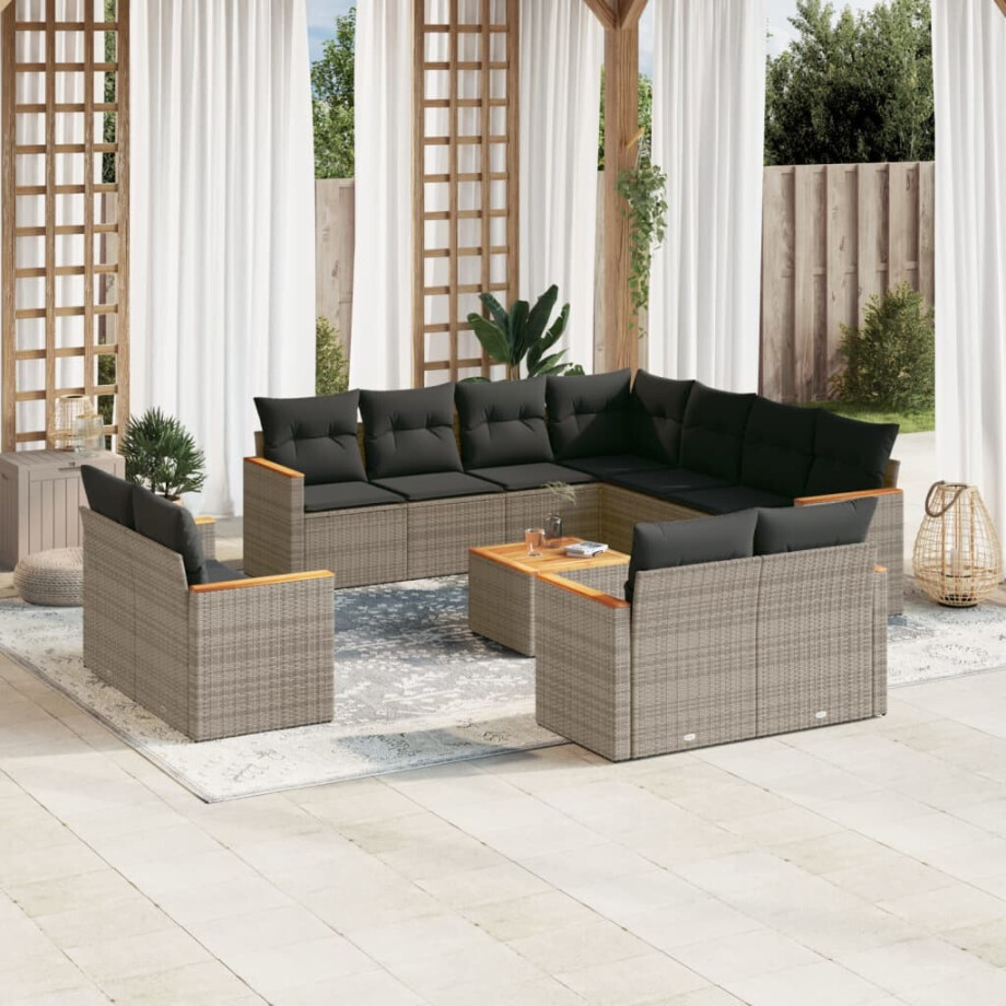 vidaXL 12-delige Loungeset met kussens poly rattan grijs afbeelding 1