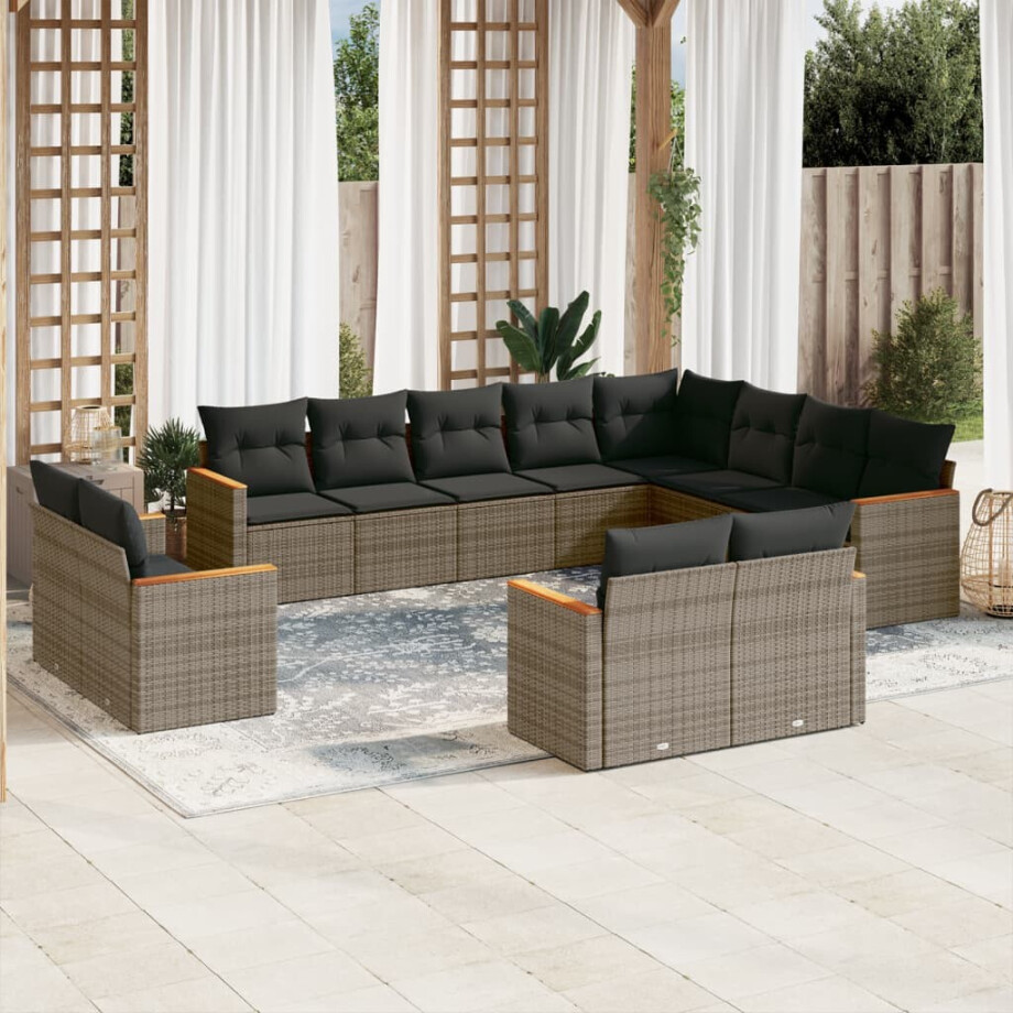 vidaXL 12-delige Loungeset met kussens poly rattan grijs afbeelding 1