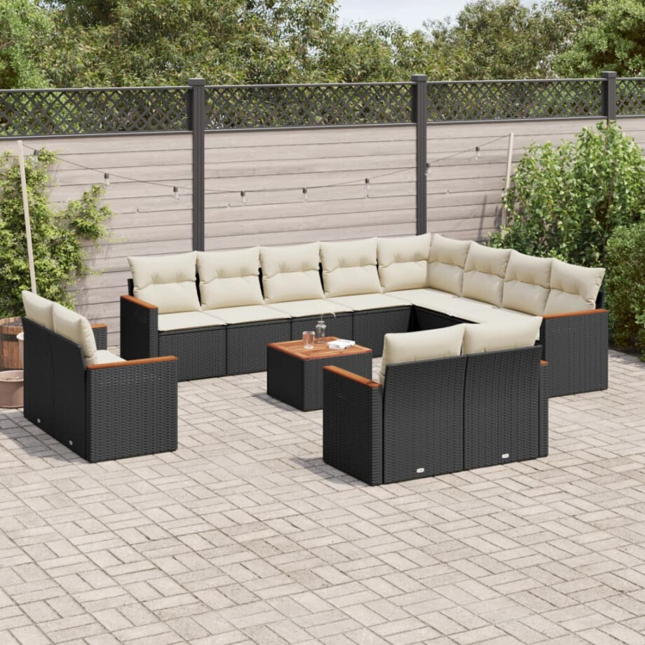 vidaXL 13-delige Loungeset met kussens poly rattan zwart afbeelding 1