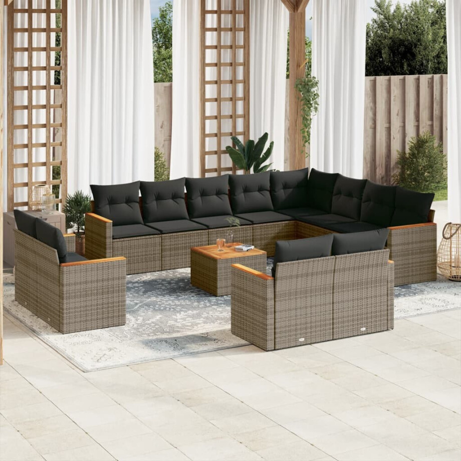 vidaXL 13-delige Loungeset met kussens poly rattan grijs afbeelding 1