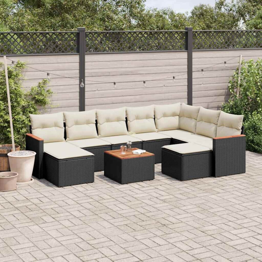 vidaXL 10-delige Loungeset met kussens poly rattan zwart afbeelding 1