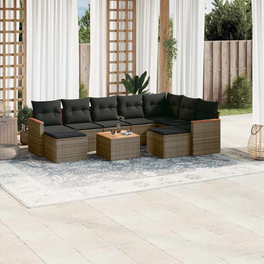 vidaXL 10-delige Loungeset met kussens poly rattan grijs afbeelding 1