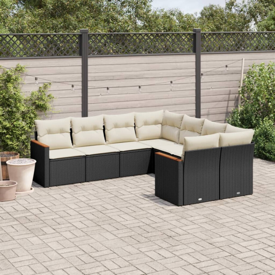 vidaXL 8-delige Loungeset met kussens poly rattan zwart afbeelding 1