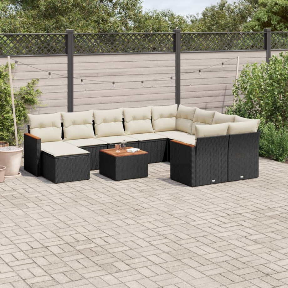 vidaXL 11-delige Loungeset met kussens poly rattan zwart afbeelding 1