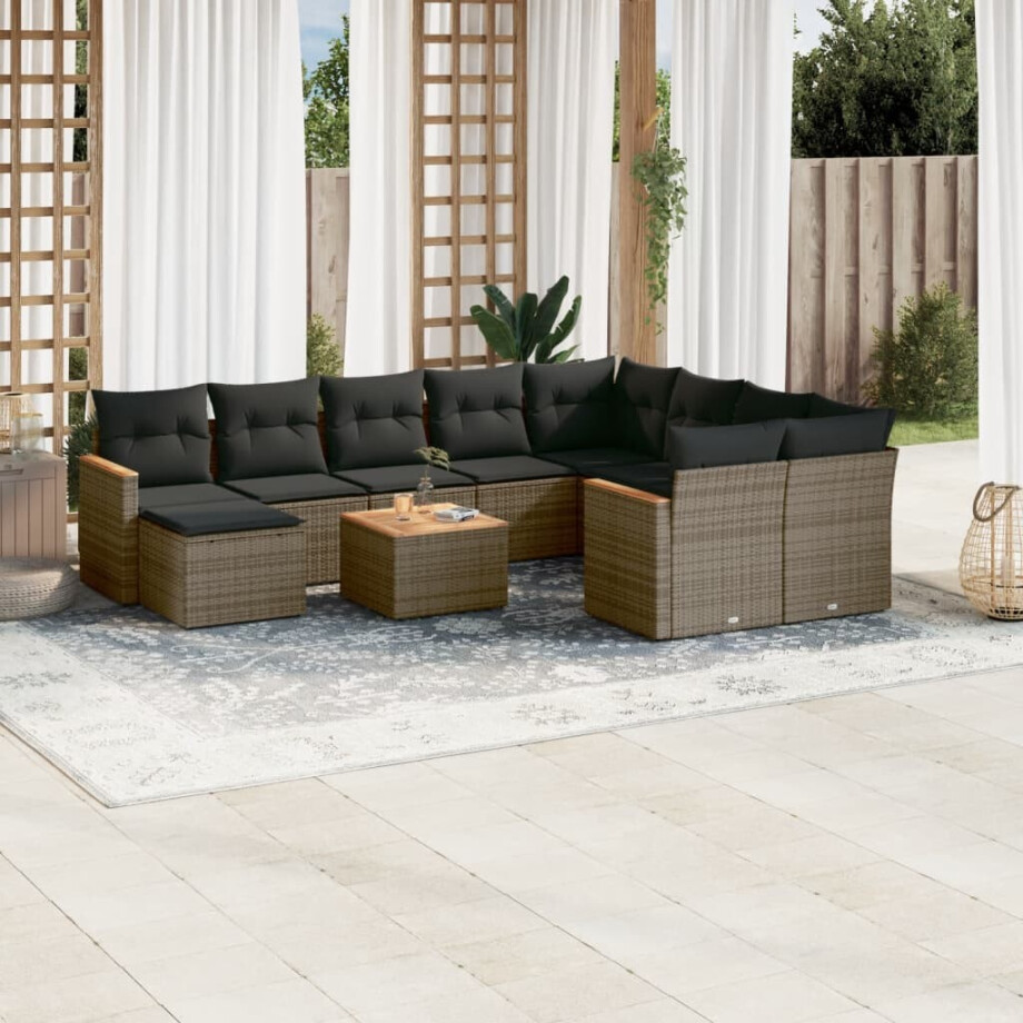 vidaXL 11-delige Loungeset met kussens poly rattan grijs afbeelding 1