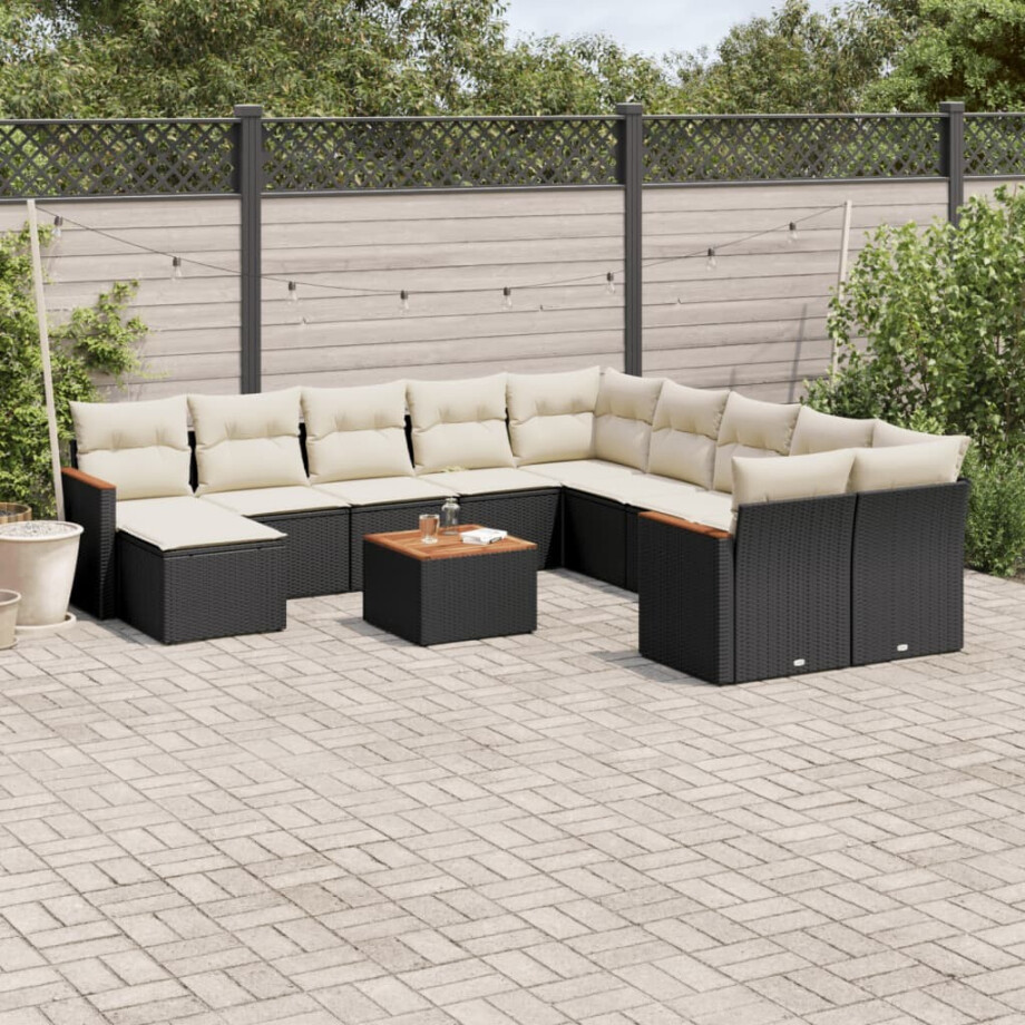 vidaXL 12-delige Loungeset met kussens poly rattan zwart afbeelding 1