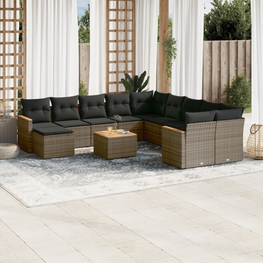 vidaXL 12-delige Loungeset met kussens poly rattan grijs afbeelding 1