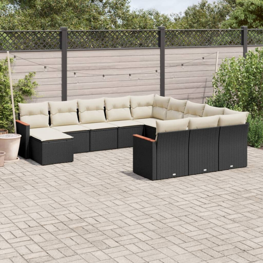 vidaXL 12-delige Loungeset met kussens poly rattan zwart afbeelding 1