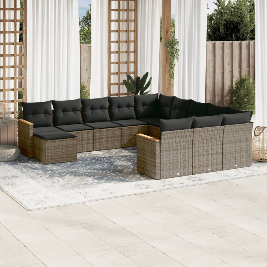vidaXL 12-delige Loungeset met kussens poly rattan grijs afbeelding 1