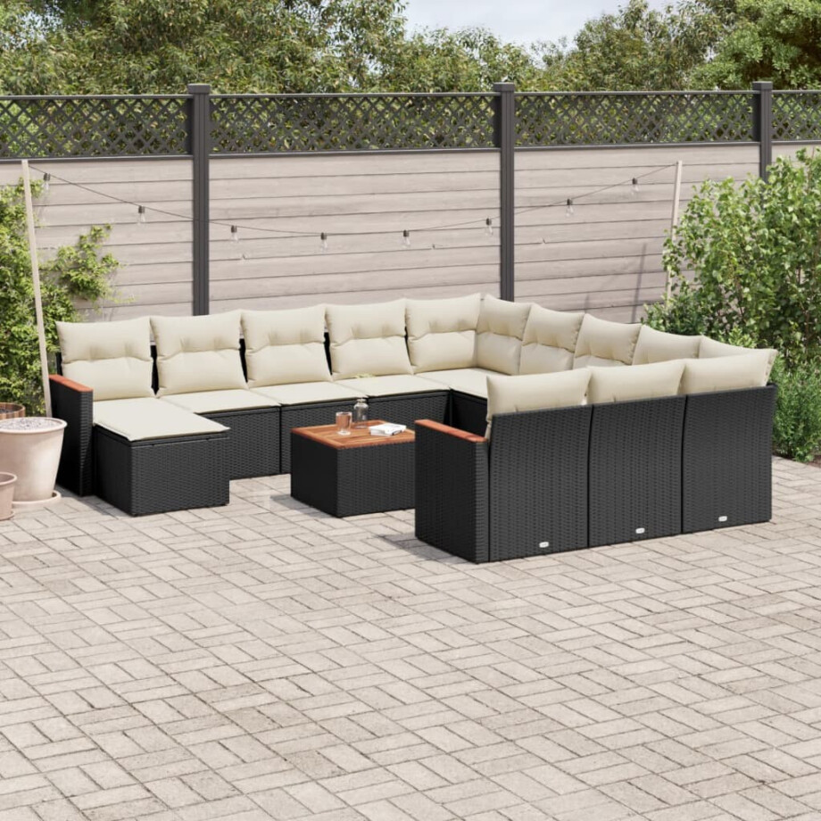 vidaXL 13-delige Loungeset met kussens poly rattan zwart afbeelding 1
