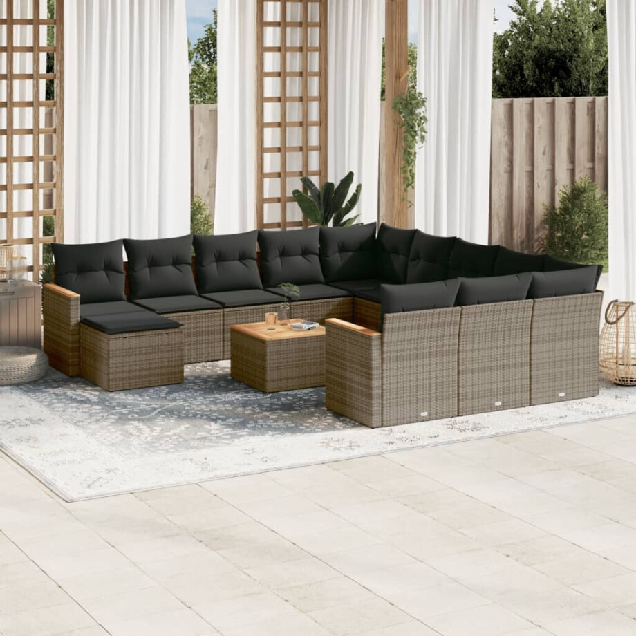 vidaXL 13-delige Loungeset met kussens poly rattan grijs afbeelding 1
