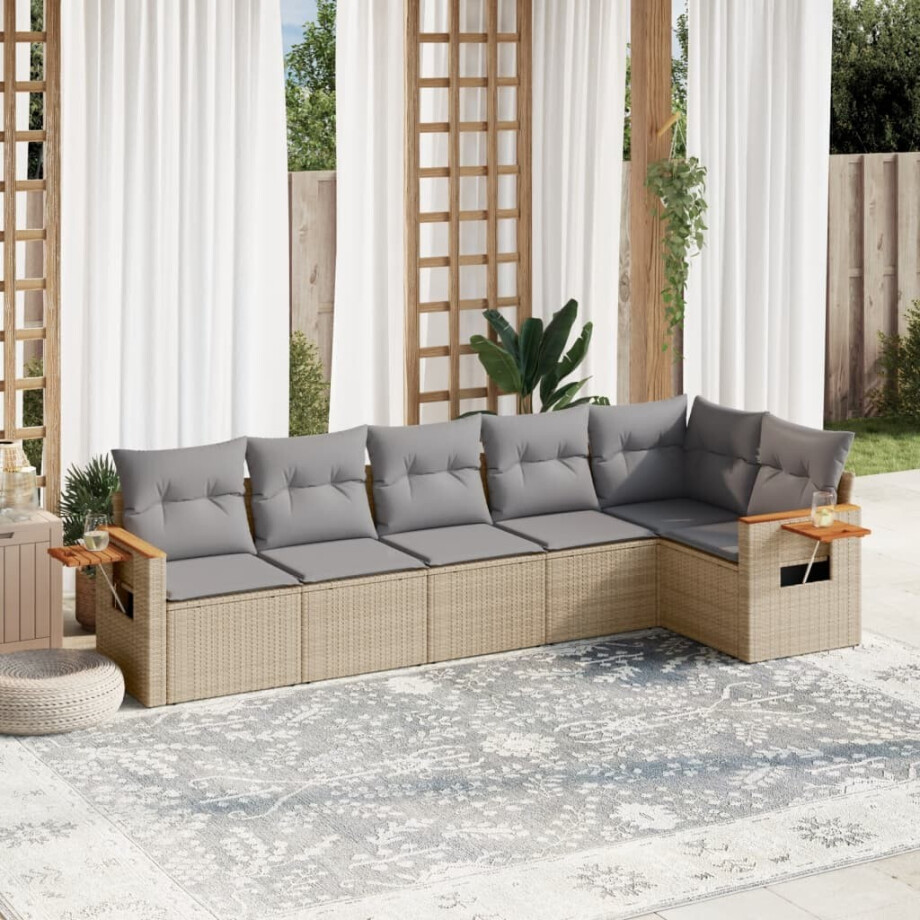 vidaXL 6-delige Loungeset met kussens poly rattan beige vidaXL 6-delige Loungeset met kussens poly rattan beige afbeelding 1