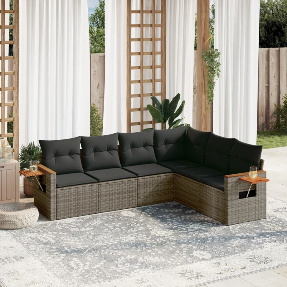 vidaXL 6-delige Loungeset met kussens poly rattan grijs afbeelding 1