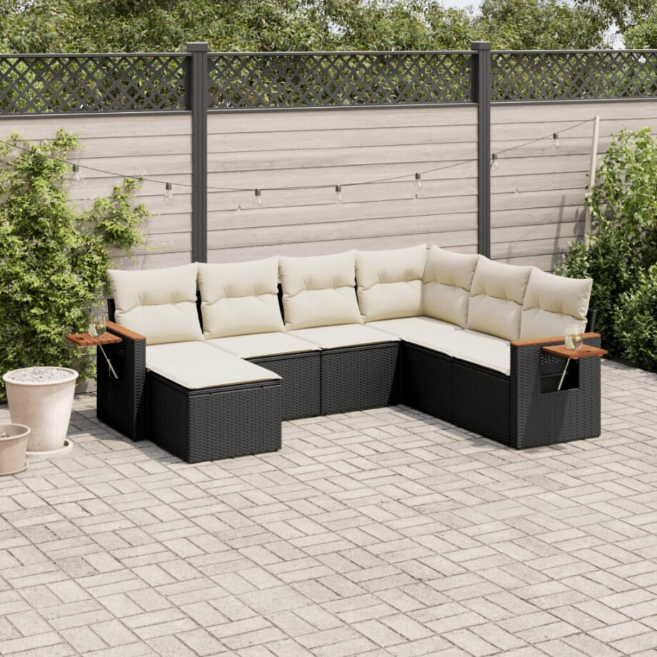 vidaXL 7-delige Loungeset met kussens poly rattan zwart vidaXL 7-delige Loungeset met kussens poly rattan zwart afbeelding 1