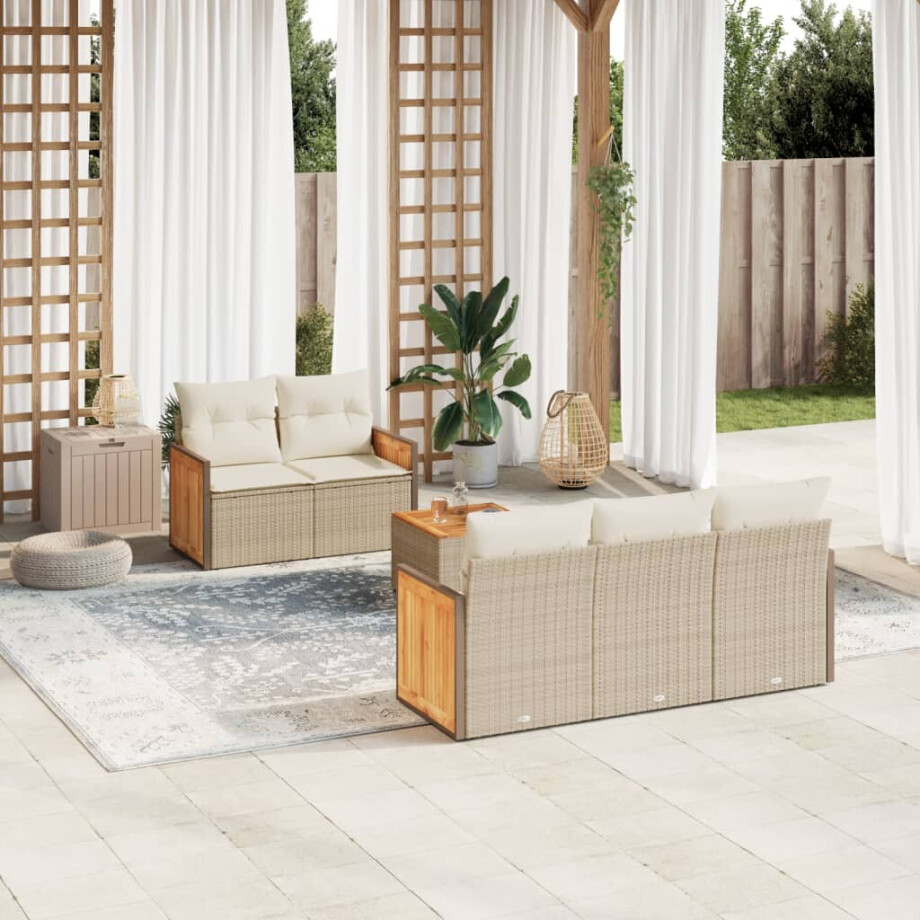 vidaXL 6-delige Loungeset met kussens poly rattan beige vidaXL 6-delige Loungeset met kussens poly rattan beige afbeelding 1