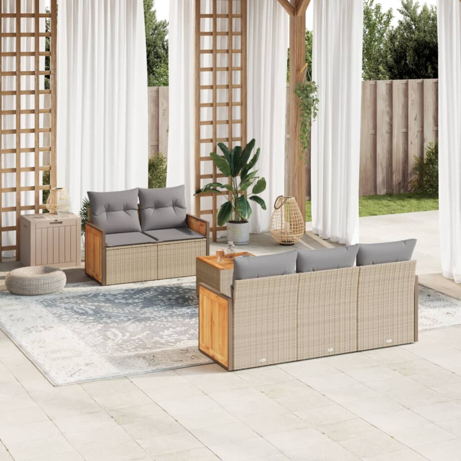 vidaXL 6-delige Loungeset met kussens poly rattan beige vidaXL 6-delige Loungeset met kussens poly rattan beige afbeelding 1