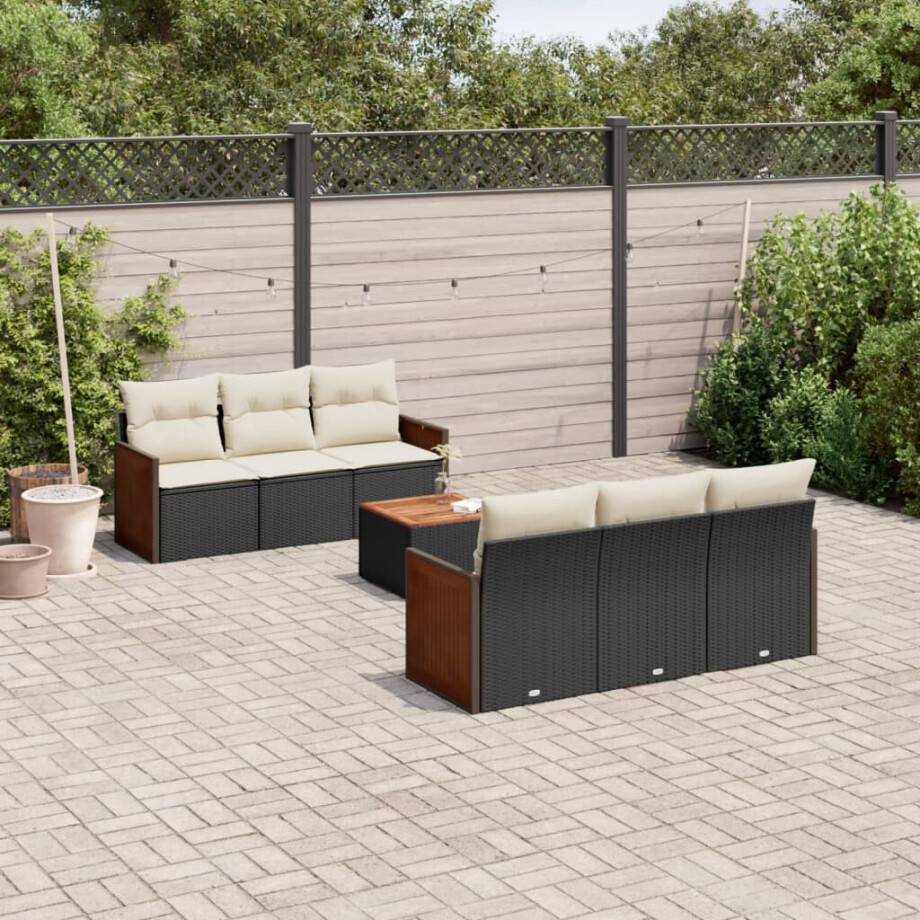 vidaXL 7-delige Loungeset met kussens poly rattan zwart vidaXL 7-delige Loungeset met kussens poly rattan zwart afbeelding 1