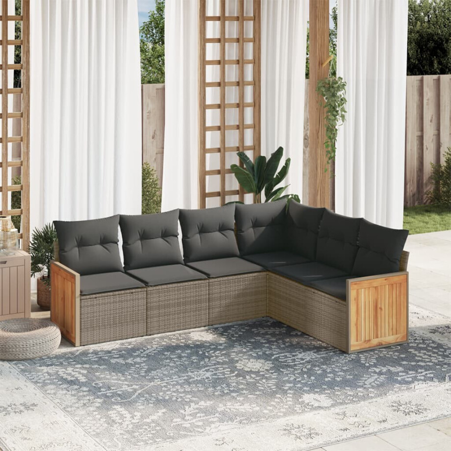 vidaXL 6-delige Loungeset met kussens poly rattan grijs afbeelding 1