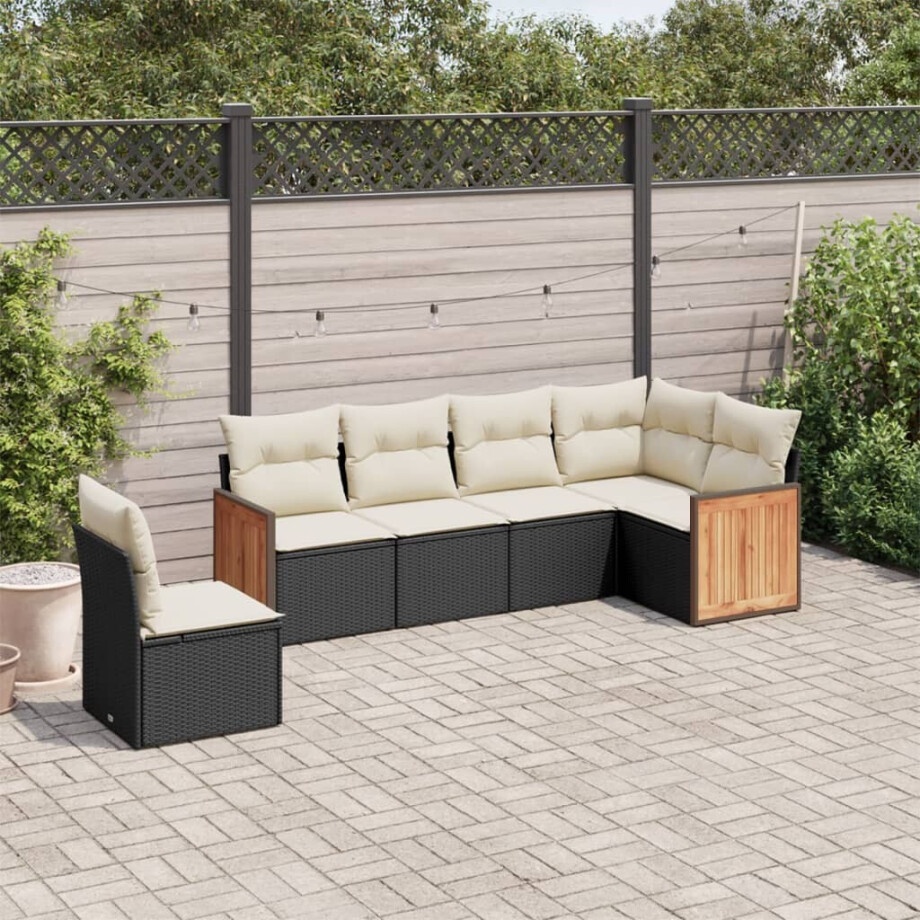 vidaXL 6-delige Loungeset met kussens poly rattan zwart afbeelding 1