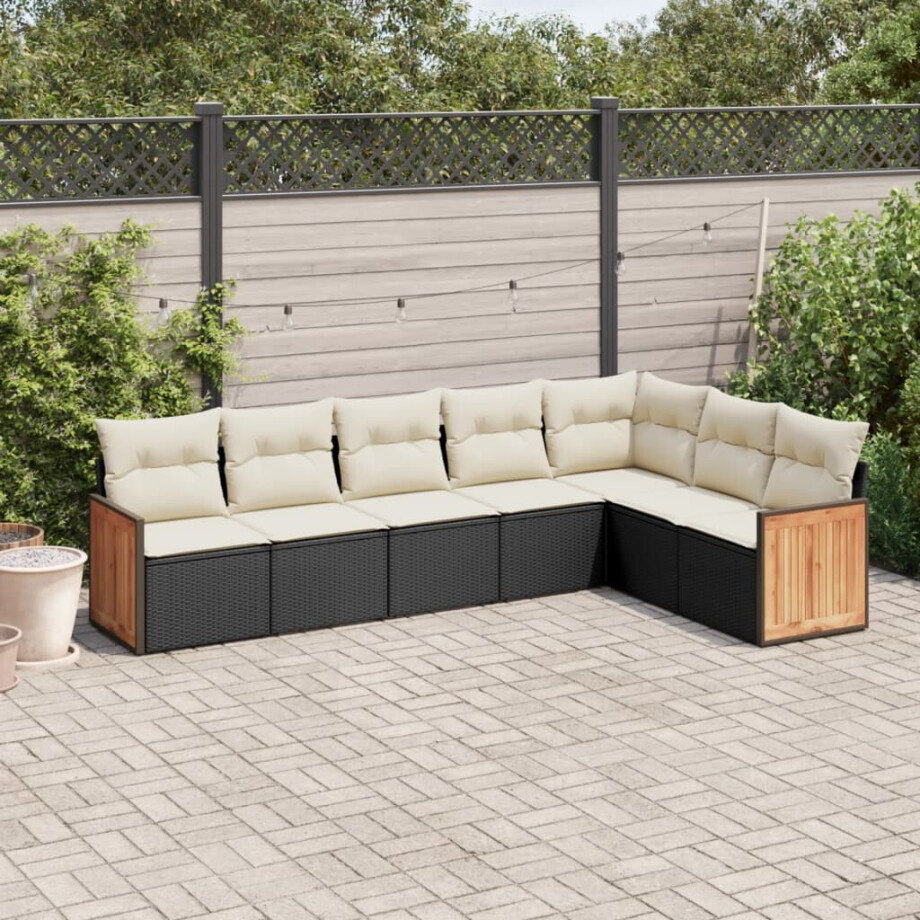 vidaXL 7-delige Loungeset met kussens poly rattan zwart afbeelding 1