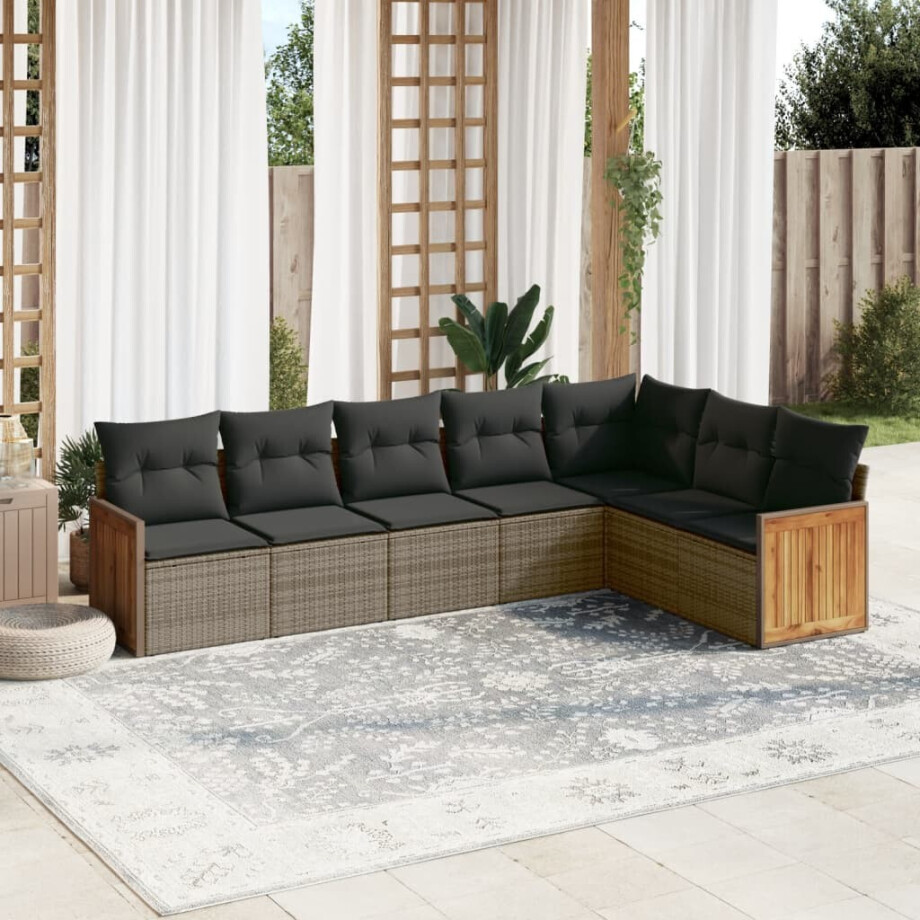 vidaXL 7-delige Loungeset met kussens poly rattan grijs afbeelding 1