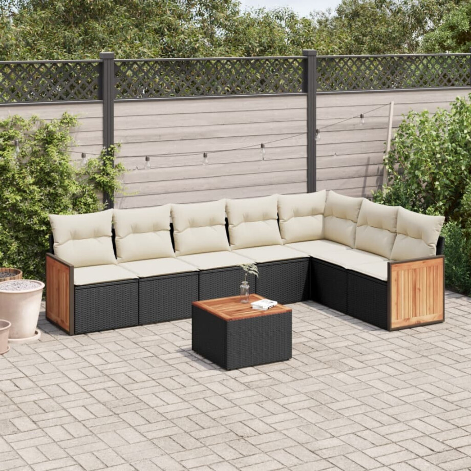 vidaXL 8-delige Loungeset met kussens poly rattan zwart afbeelding 1