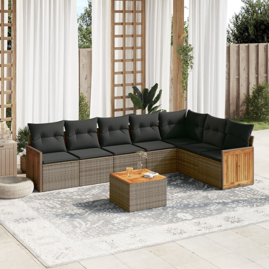 vidaXL 8-delige Loungeset met kussens poly rattan grijs afbeelding 1