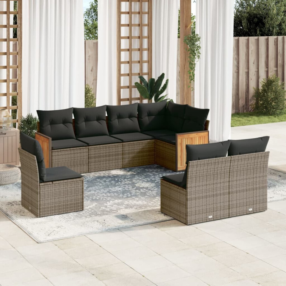 vidaXL 8-delige Loungeset met kussens poly rattan grijs afbeelding 1