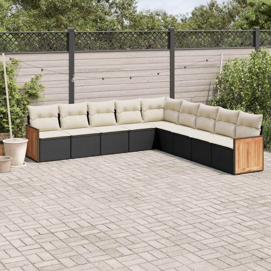 vidaXL 9-delige Loungeset met kussens poly rattan zwart afbeelding 1