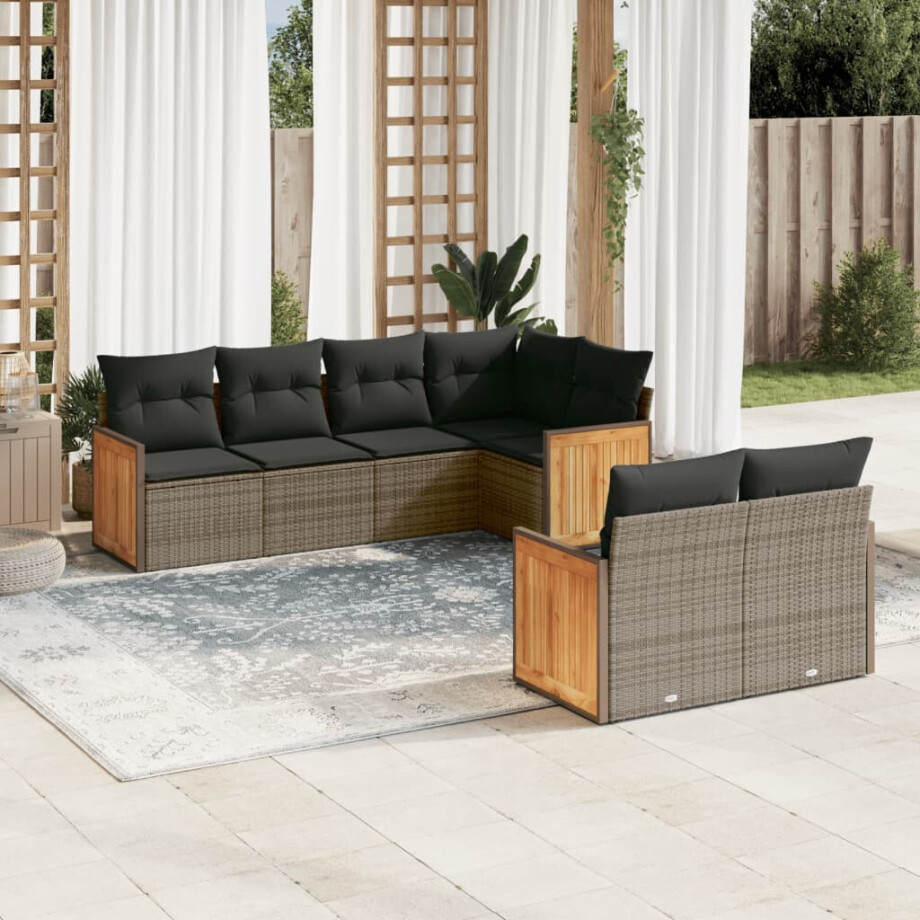 vidaXL 7-delige Loungeset met kussens poly rattan grijs afbeelding 1