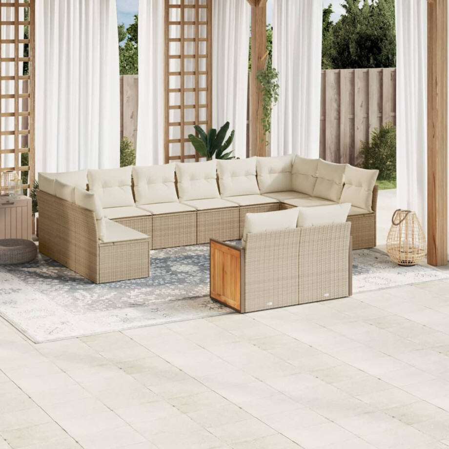 vidaXL 12-delige Loungeset met kussens poly rattan beige vidaXL 12-delige Loungeset met kussens poly rattan beige afbeelding 1