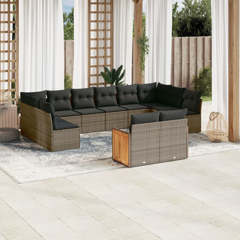 vidaXL 12-delige Loungeset met kussens poly rattan grijs vidaXL 12-delige Loungeset met kussens poly rattan grijs afbeelding 1