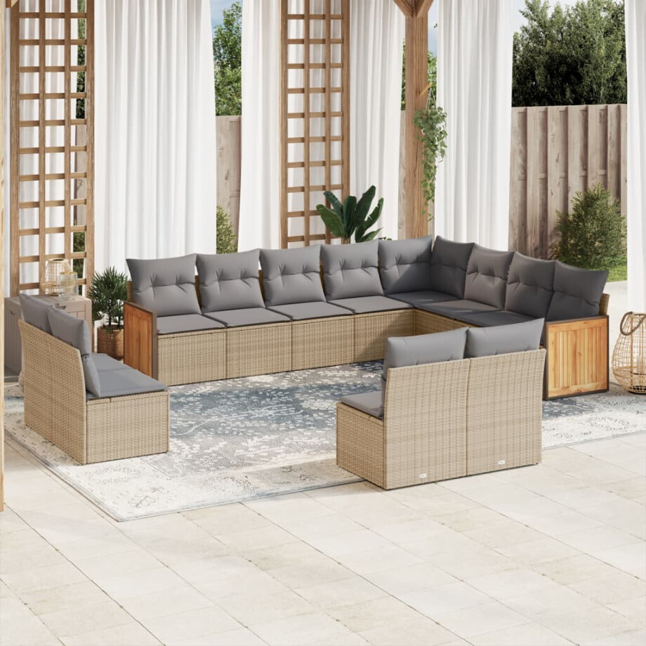 vidaXL 12-delige Loungeset met kussens poly rattan beige vidaXL 12-delige Loungeset met kussens poly rattan beige afbeelding 1