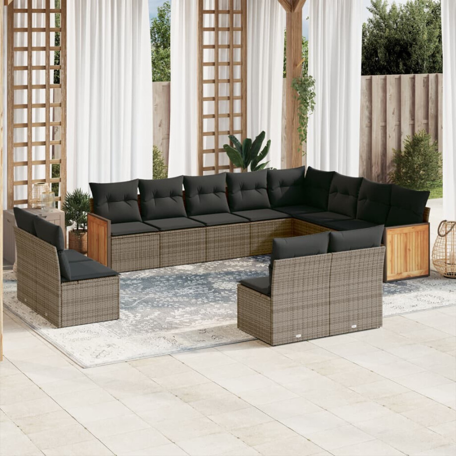 vidaXL 12-delige Loungeset met kussens poly rattan grijs vidaXL 12-delige Loungeset met kussens poly rattan grijs afbeelding 1