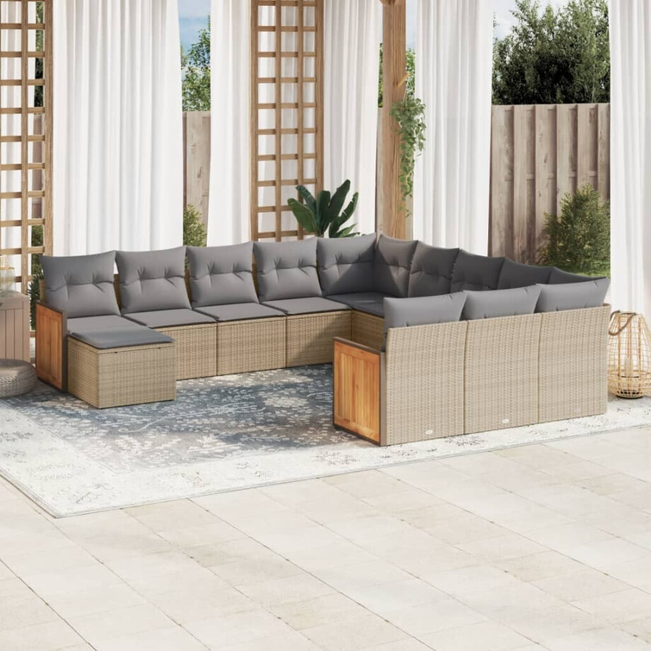 vidaXL 12-delige Loungeset met kussens poly rattan beige vidaXL 12-delige Loungeset met kussens poly rattan beige afbeelding 1